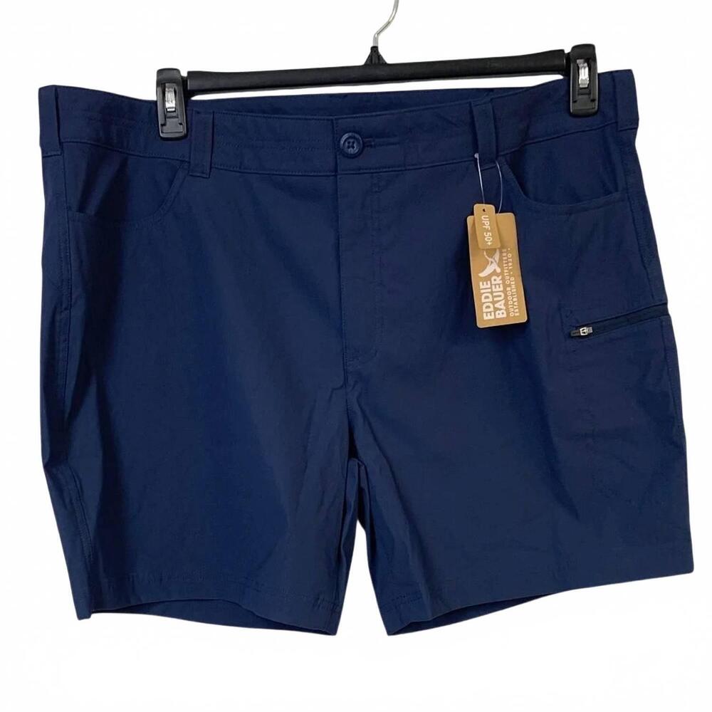 NEW EDDIE BAUER women's mid rise outdoor hiking rainier shorts - plus in navy
